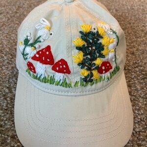 Embroidered Floral and Mushroom Cap